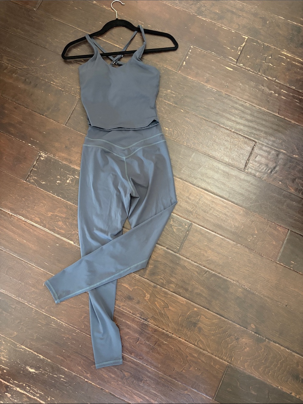 High-Waist Performance Leggings with Strappy Crop Tank - Slate